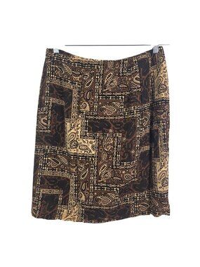 Chaus Brown & Beige Womens Size 12 Paisley Midi Skirt Lined Side Zip